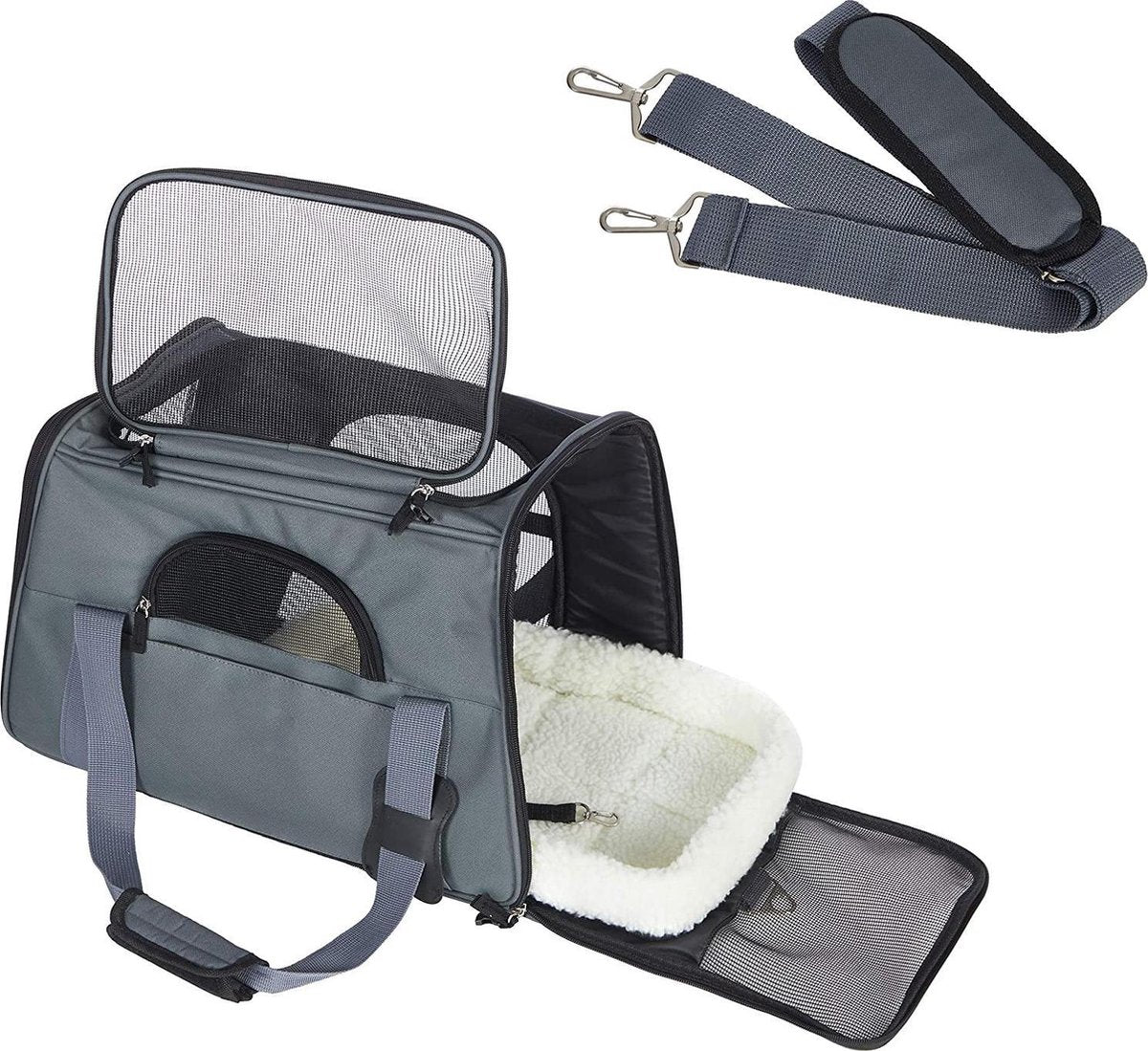 Sefaras Huisdierentas Grijs - Schoudertas voor honden en katten - Huisdier kat vervoer - Kattentas - Hondendraagtas transport meenemen vakantie - Carrier - 44 x 25 x 28 cm