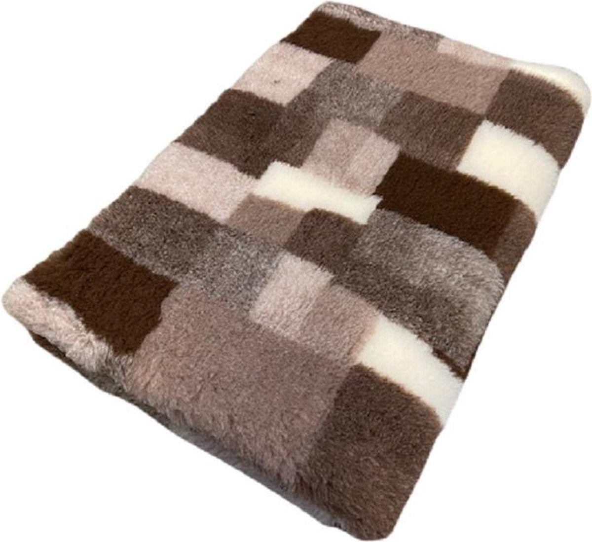 2 Stuks - Vetbed - Dierenmat - Dierenkleed - Hondenkleed - Patchwork Taupe Bruin Creme latex anti slip 75 x 50 cm - Machine wasbaar