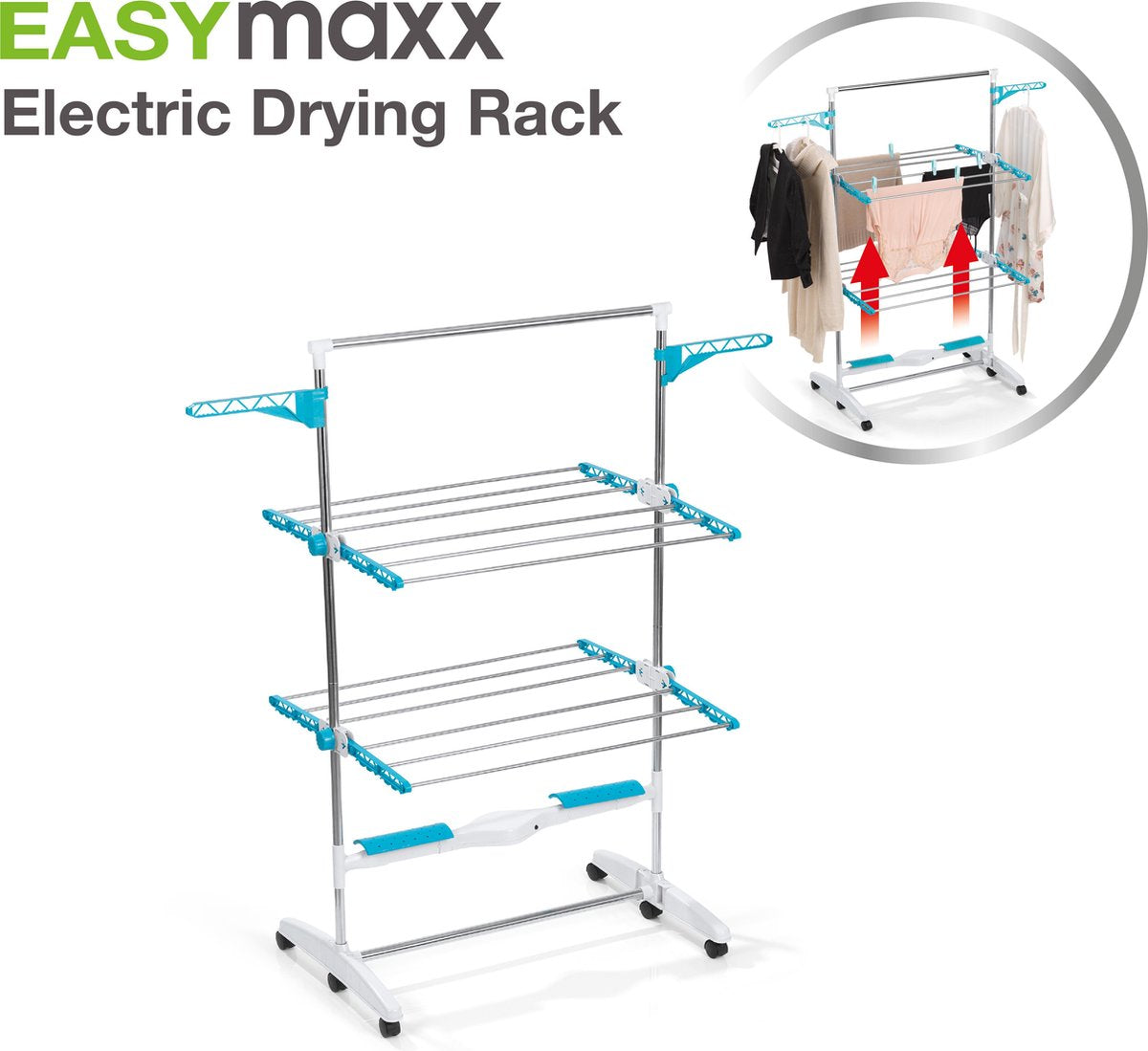 EasyMaxx - Droogrek Elektrisch - Kunststof/Alumunium - Zilver/Turquoois