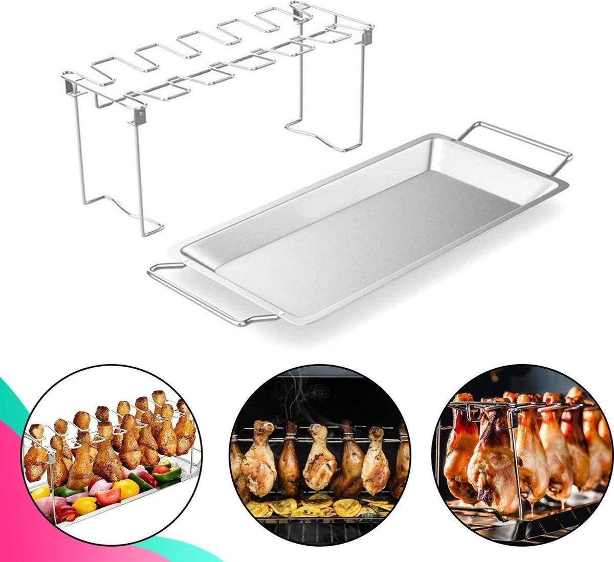 Dayshake Kippenvleugelhouder met opvangschaaltje - Kiphouder- Kippenbouthouder - BBQ Accesoires - Perfect met Spareribs Rek