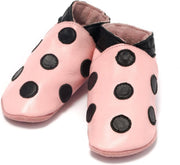 Babyslofje roze met zwarte stippen