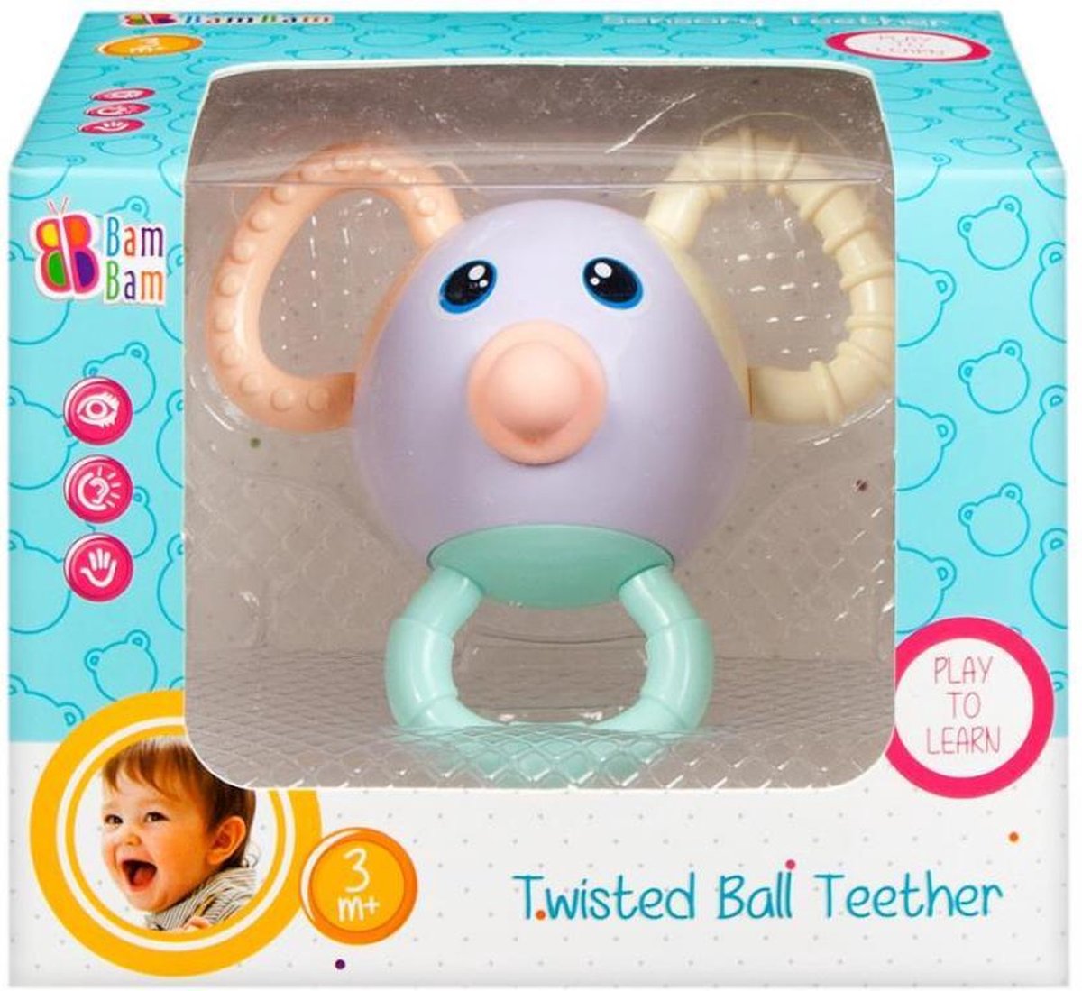Bam Bam gedraaide freaky bijtring bal muis - Baby / Peuter speelgoed gekleurd bijtring rammelaar - 3-6 Maanden