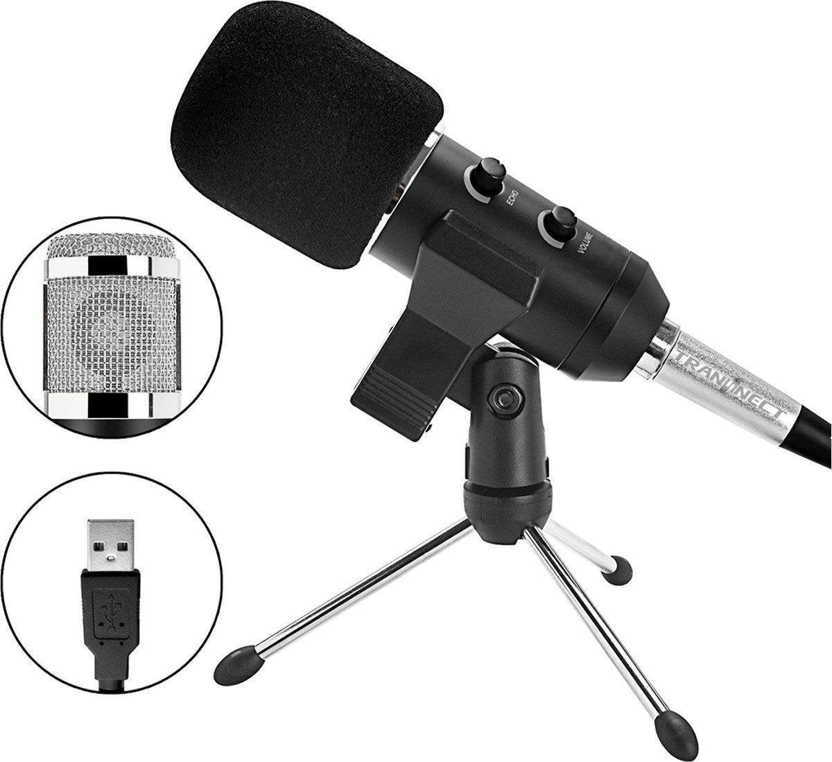 BM800 USB Condensator Studio microfoon met Tripod Stand - Microfoon voor pc - Microfoon usb - ingebouwde geluidskaart van hoge kwaliteit - Zwart