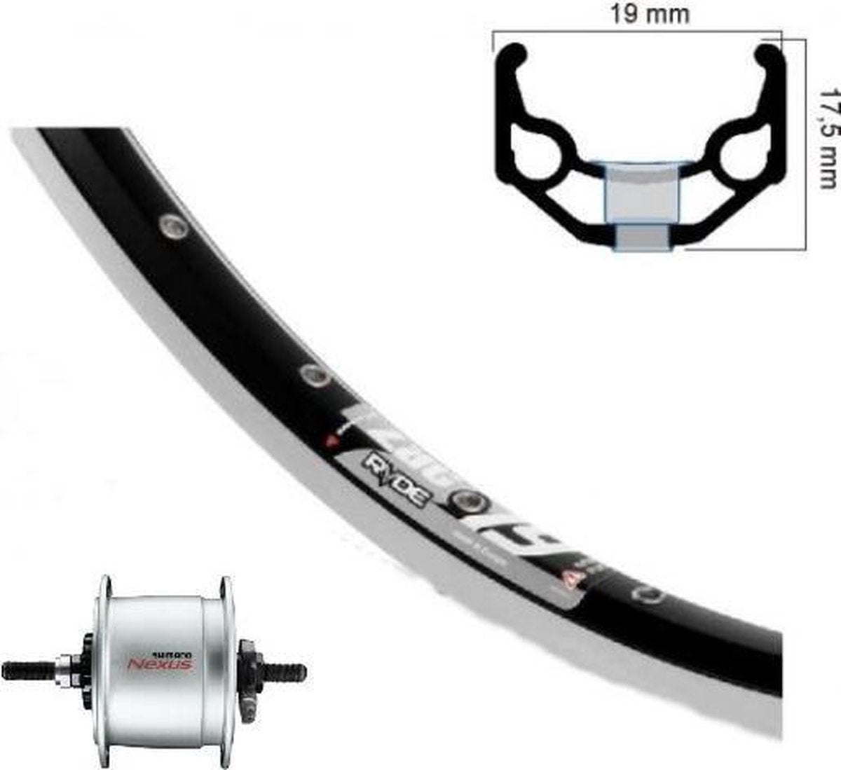 Kgs voorwiel 28 naafdyn.rb.brake -dh-c6000-3rn 6v-3w zac19 velg zwart