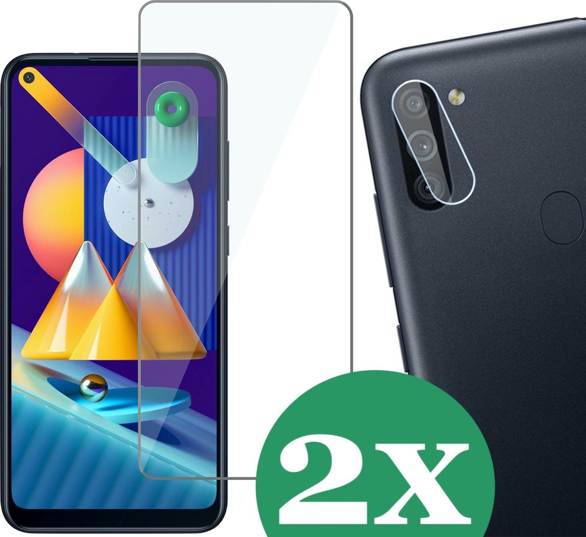 Samsung M11 Screenprotector - Samsung Galaxy M11 Screen Protector Glas en Samsung M11 Screenprotector Camera - 2 Stuks