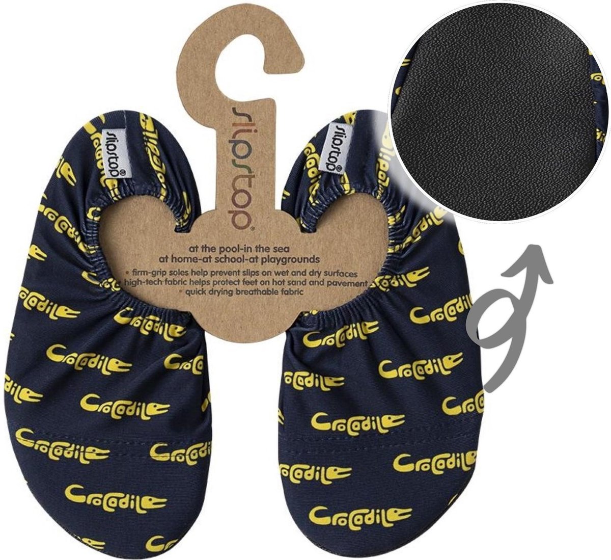 Slipstop Waterschoen Kinderen / Zwemschoen / Zwemslof / Antislip Schoen / Gymschoen - Jongen Meisje Uni - Cayman Kaaiman Krokodil Zwart INF 18/20