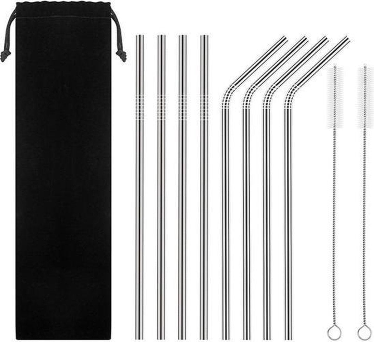 RVS / metalen drink rietjes - set van 8 herbruikbare stalen rietjes - 4 recht 4 gebogen 21