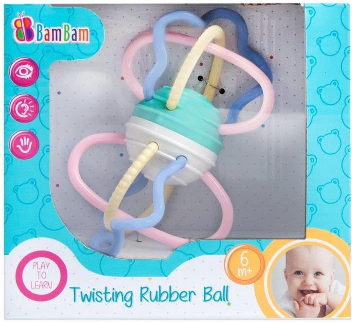 Bam Bam gedraaide rubberen bal - Baby / Peuter speelgoed gekleurd bijtring rammelaar - Bijtspeelgoed- 3-6 Maanden