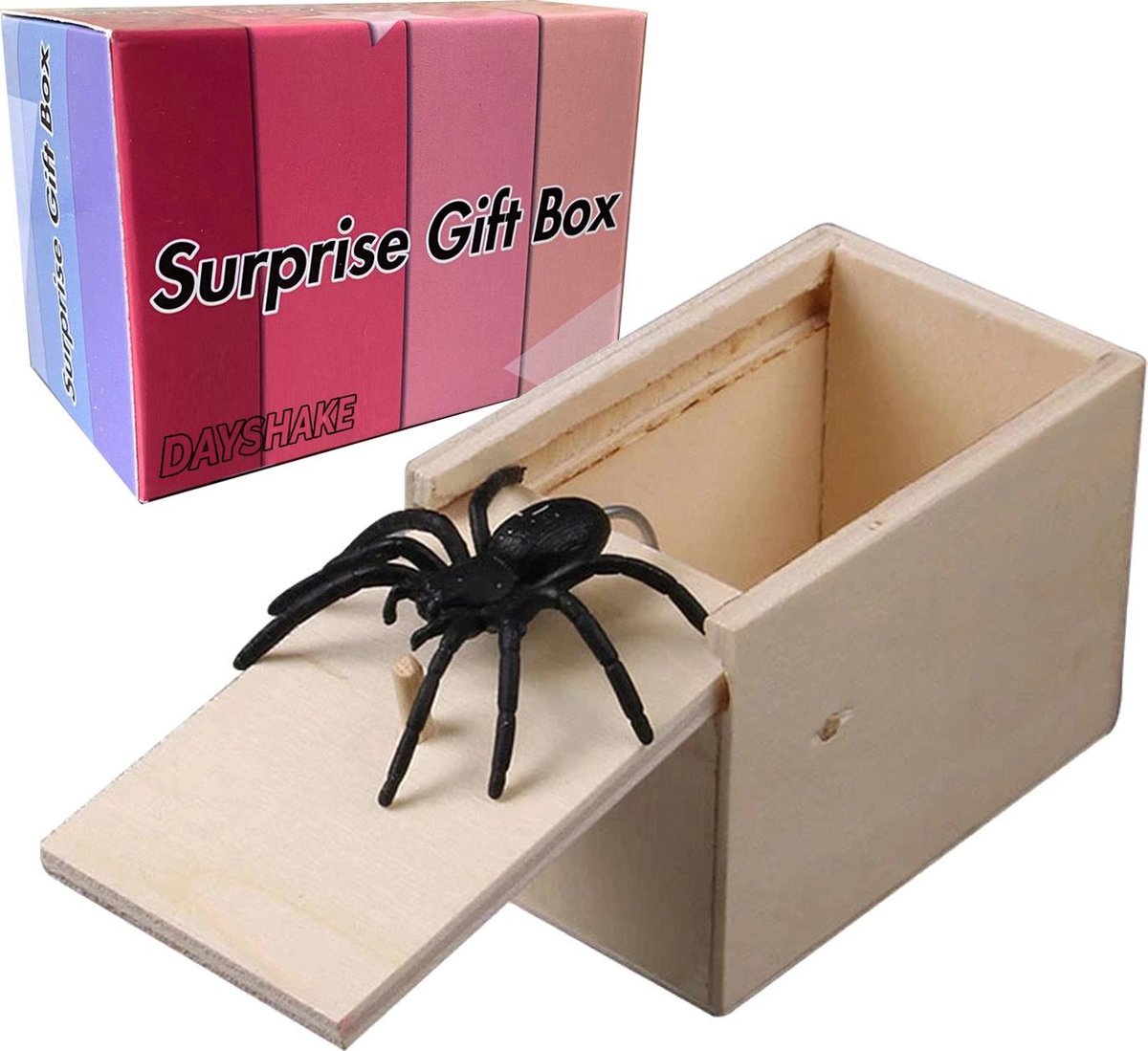 Dayshake Nep Spin in doos - Fake Spider Prank - Laat je vrienden schrikken - Fop je Familie of Collega's - Grappige cadeaus