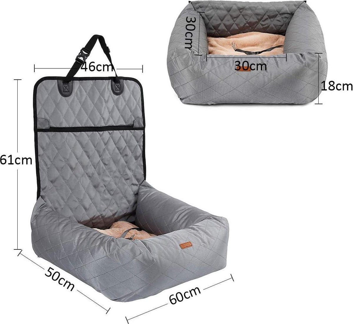 Rexa® Honden autostoel grijs 60x50x61cm | Geeft uw huisdier een comfortabele reis | Om te vormen naar hondenmand