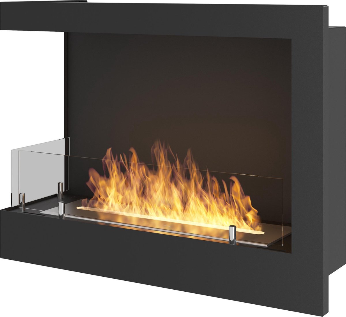 Infire - bio ethanol haard hoek links - sfeerhaard  met glas - inzethaard 60x45cm.
