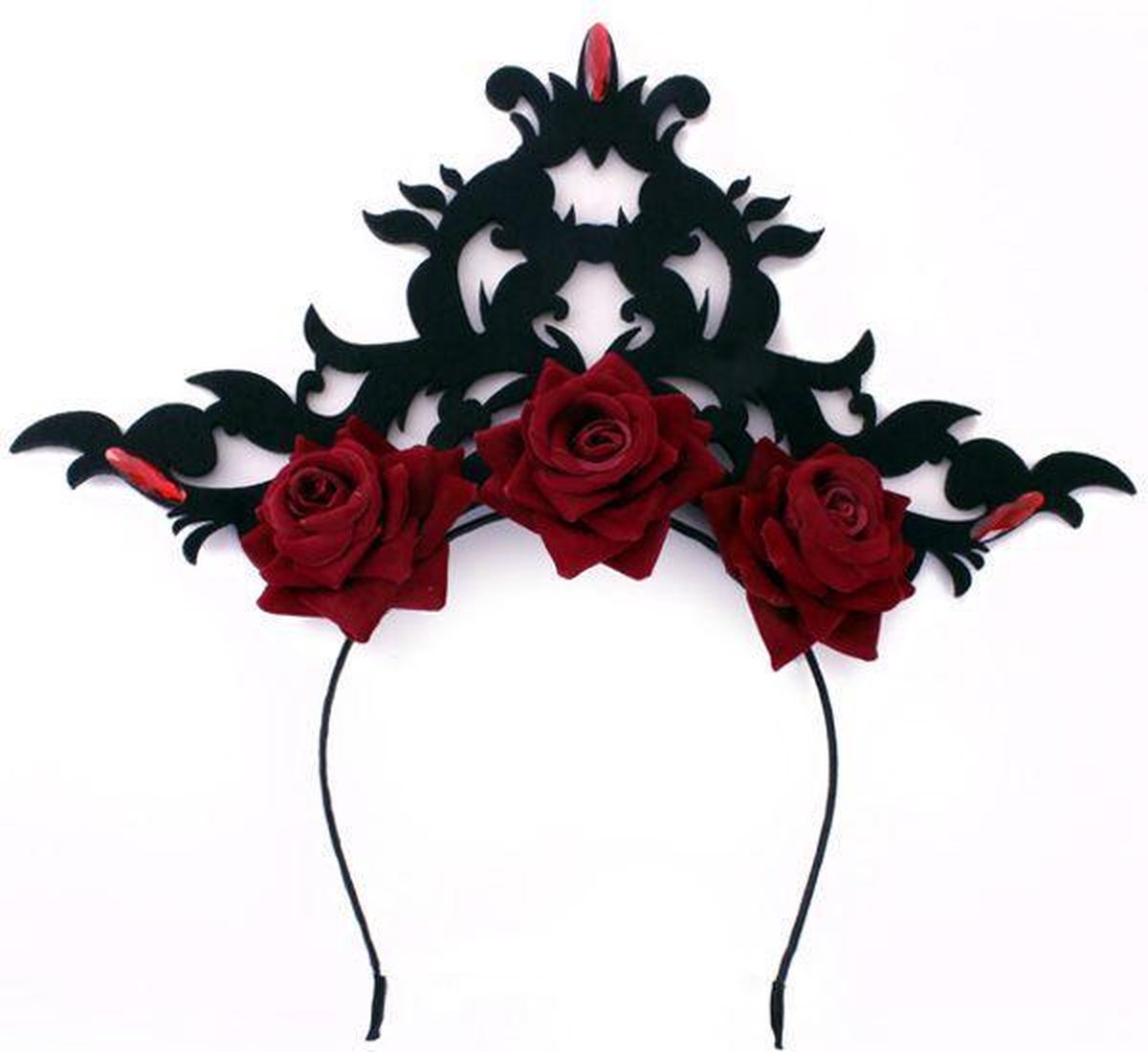 Diadeem zwarte kroon met rozen