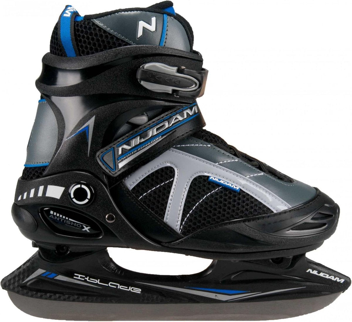 Nijdam Ijshockeyschaats - Semi-Softboot - Grijs/Zwart/Blauw - Maat 37