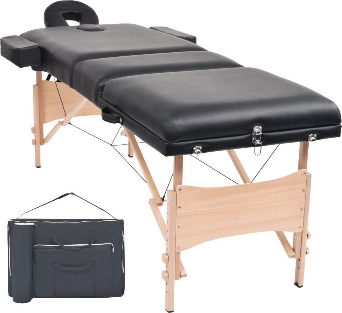 Medina Massagetafel inklapbaar 3 zones 10 cm dik zwart