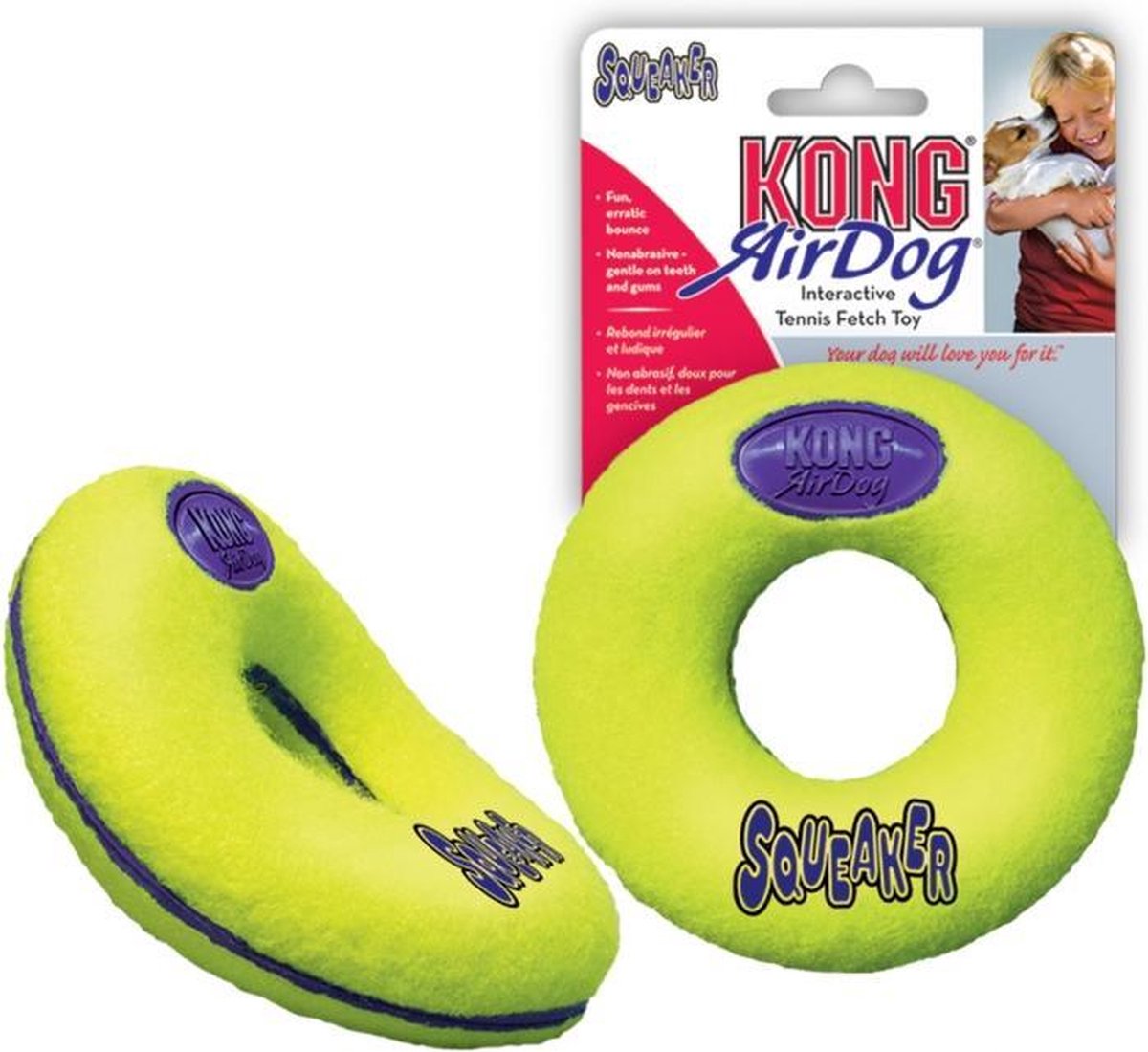 Kong Air Donut Large - Kauwspeelgoed - 165 mm x 165 mm x 51 mm - Geel
