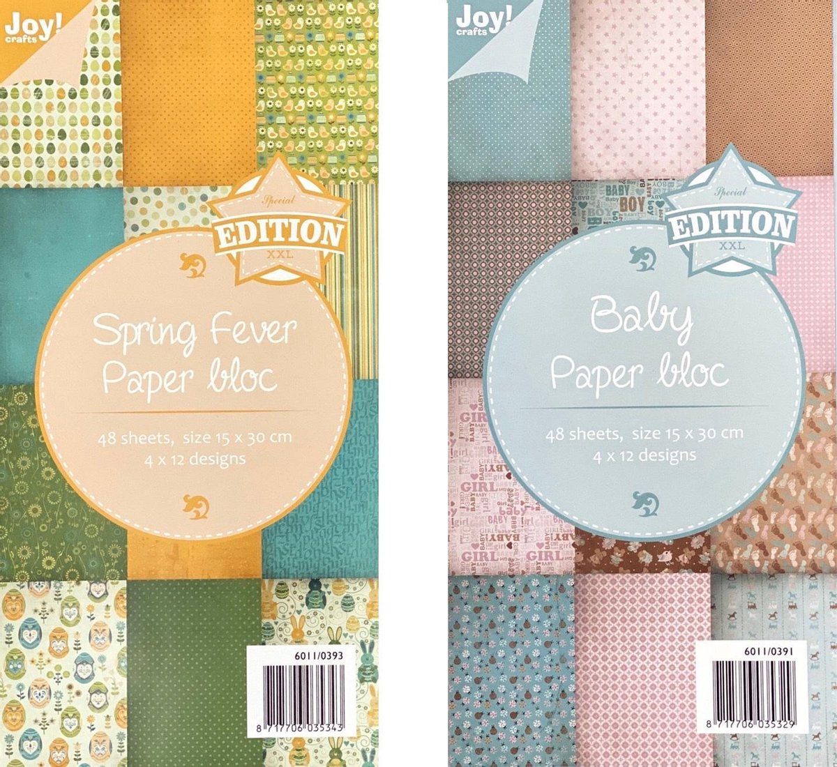Joy!Crafts / Papierblok Spring Fever & Baby / Hobbypapier / knutselpapier / 2 Blokken in 1 Set / 24 Verschillende Designs.