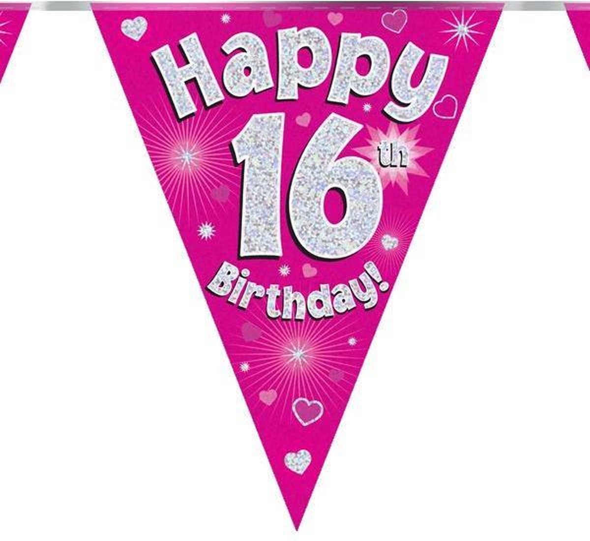 Vlaggenlijn happy 16 birthday 3.9m holografisch