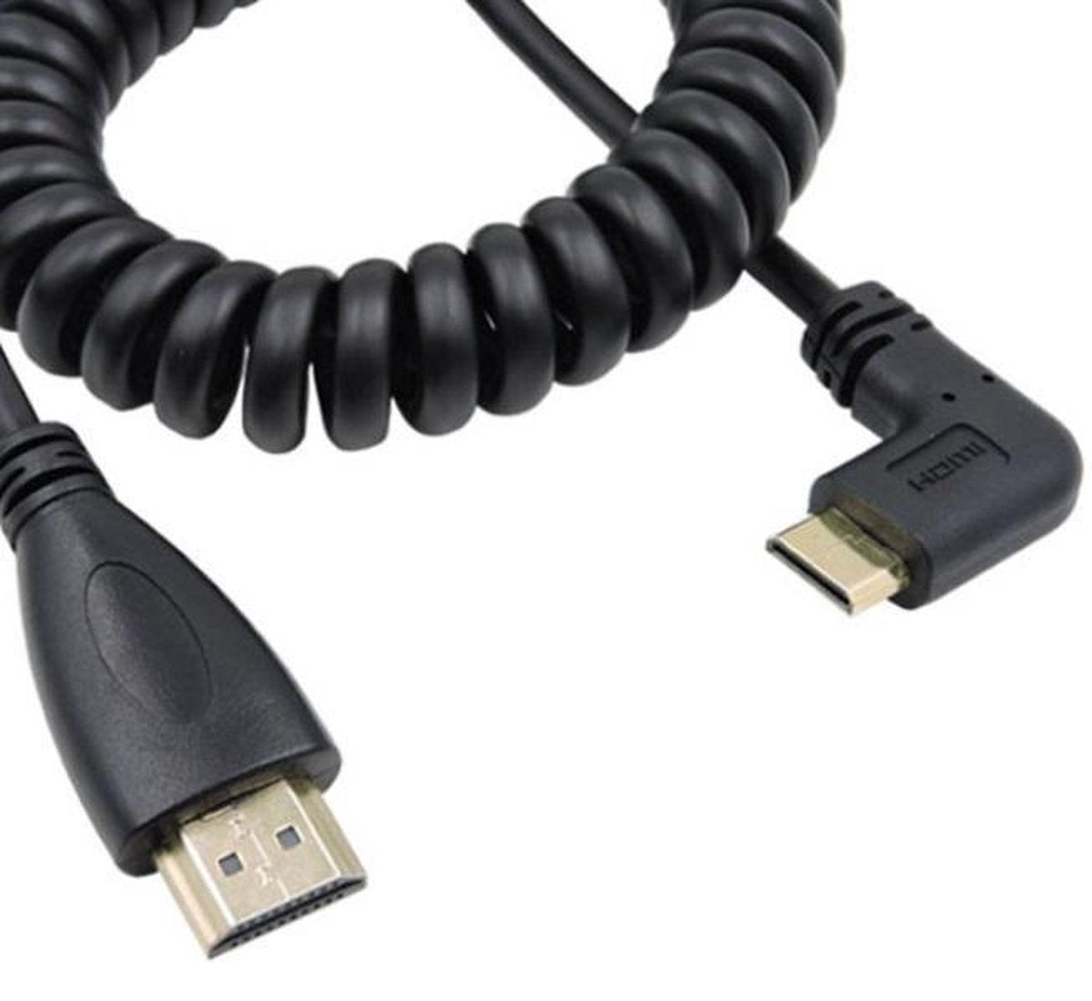Coretek Mini HDMI - HDMI spiraalkabel - 90° haaks naar links - versie 1.4 (4K 30Hz) - 2 meter