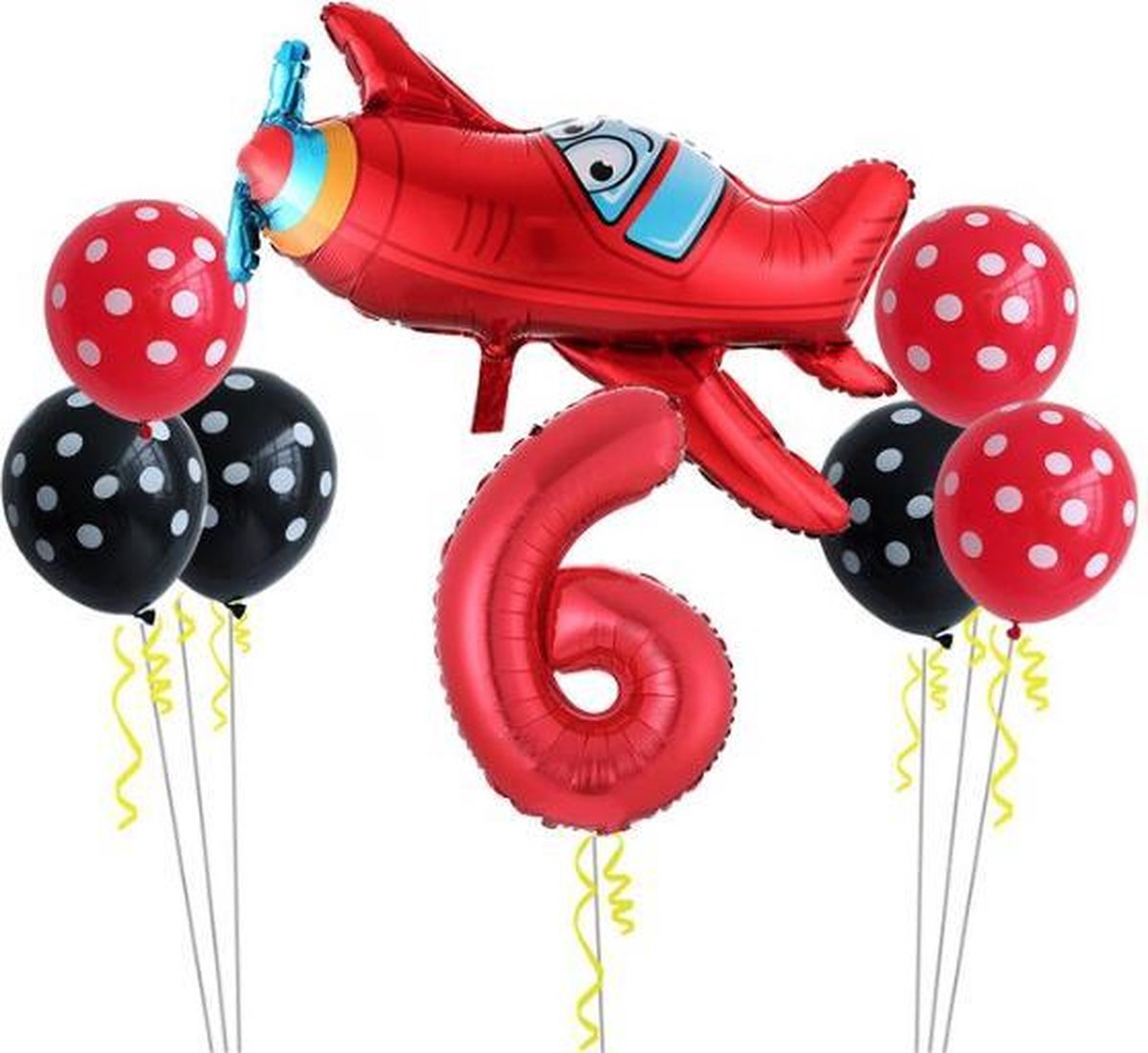 8 delig Ballonpakket met groot vliegtuig en cijfer 6