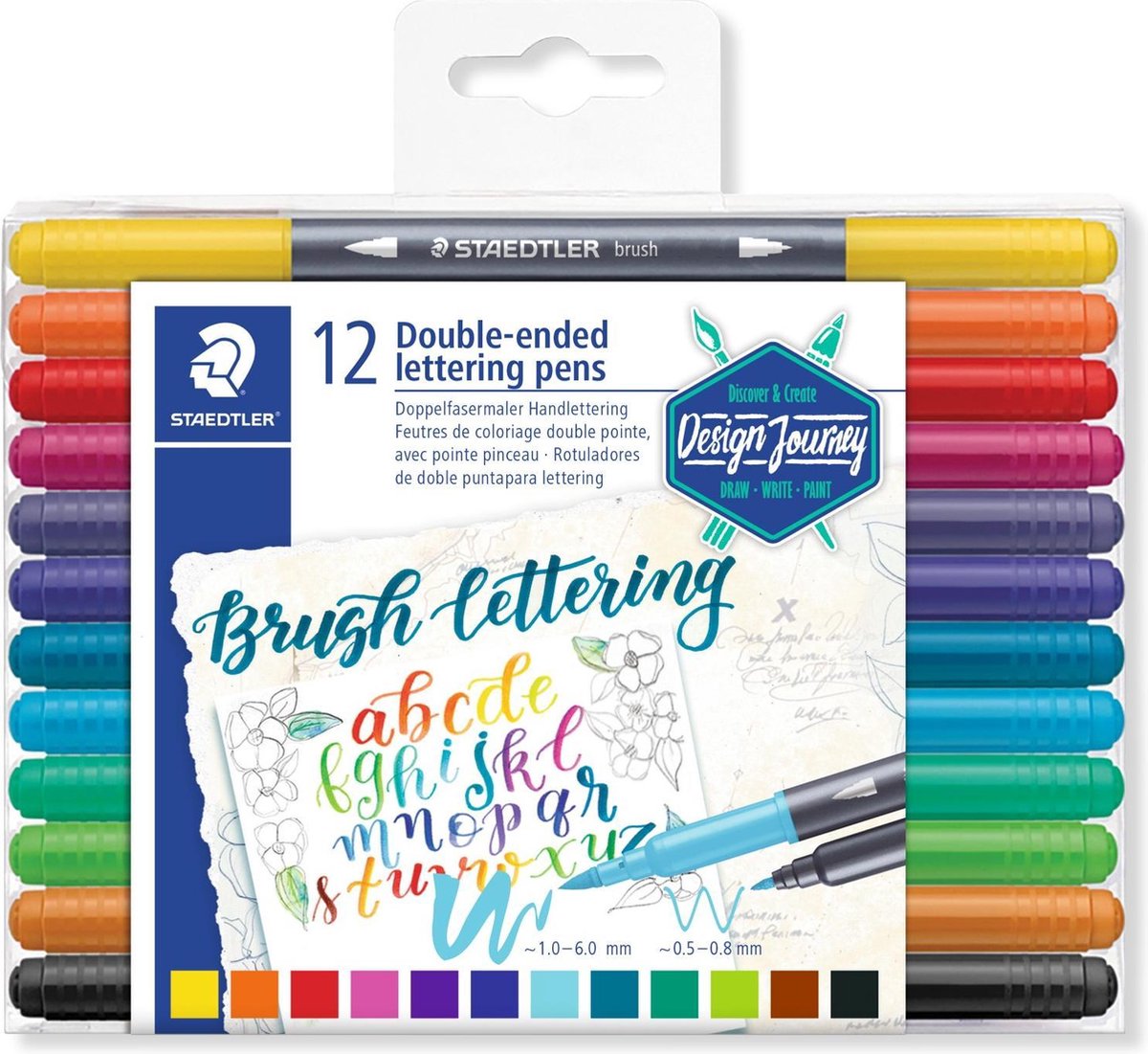 Brush letter pen duo met (penseel)punt - set 12