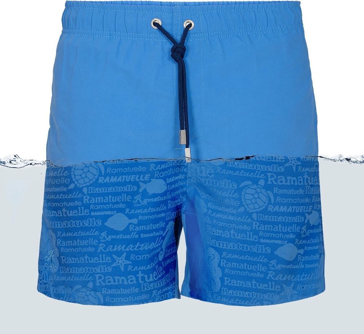 Ramatuelle Zwembroek Heren - Magic print Zwembroek  - Print zichtbaar zodra zwembroek nat wordt. - Maat L  - Kleur  Blauw / Indigo