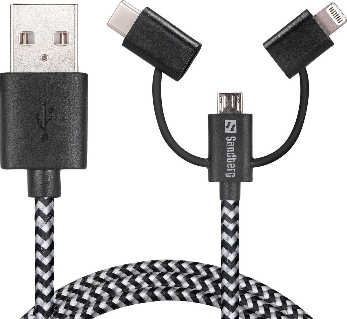 Sandberg Lightning+MicroUSB+USB-C 1m