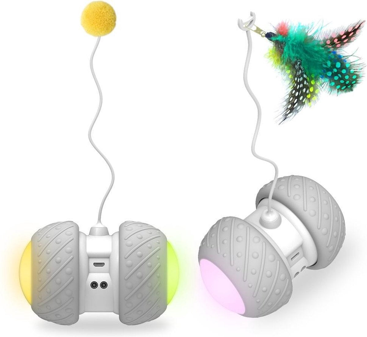 TBG Smart Automatic Cat Teaser Elektronische Kattenspeelgoed met LED-wielen Oplaadbare Flash Rolling Kleurrijke Lichte Kat Sticker Cat