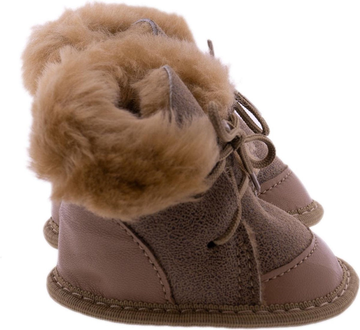 Babyslofjes schapenwol en Eco-leer Moep- maat 19 - Kraamcadeau - Babyschoenen leer en wol - Newborn sloffen -Sheepy.cc
