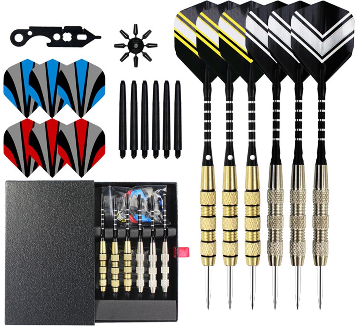 Strex Dart set met 6 Dartspijlen – Steeltip Dartpijlen 20 gram – Dartpijltjes 27-delige set