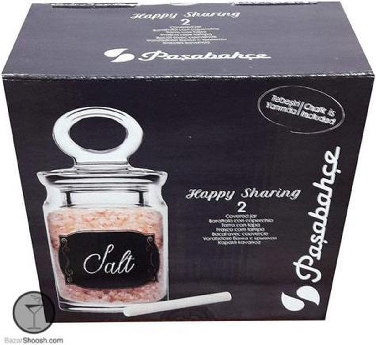 Pasabahce - Voorraadpot Met Ringdeksel - Schrijfbaar met Krijt - Set van 4 - 240 ml - Inclusief Witte Krijten