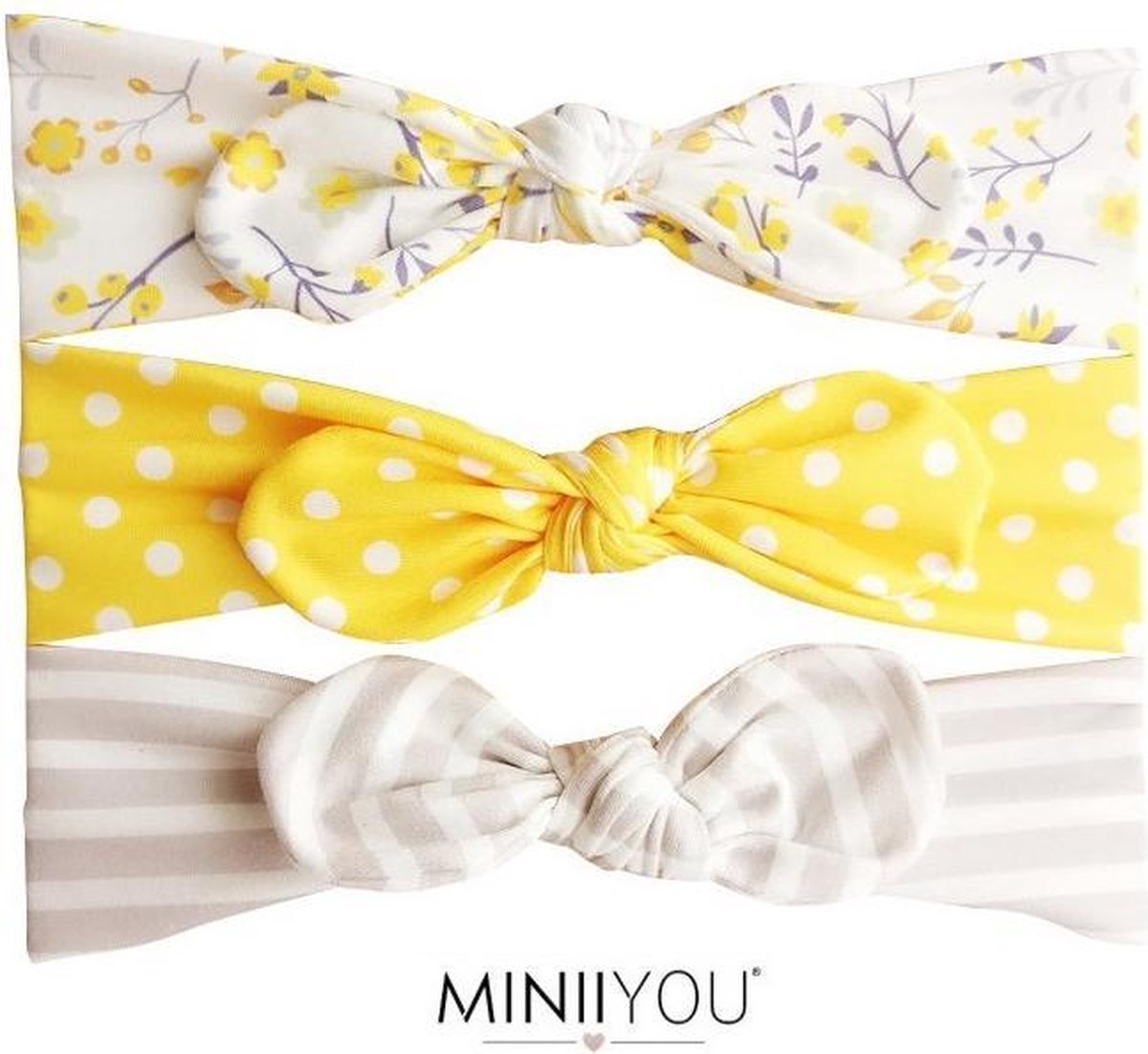 MINIIYOU® Set Per 3 stuks  | geel - grijs gebloemd | Peuter haarbandjes 2-4 jaar |  Meisjes haarbandjes met strik