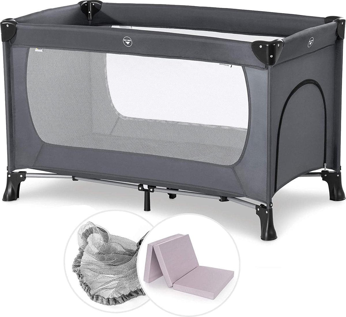 Hauck Dream N Play Plus Campingbedje Set - Met Matras en Muggennet - Grijs
