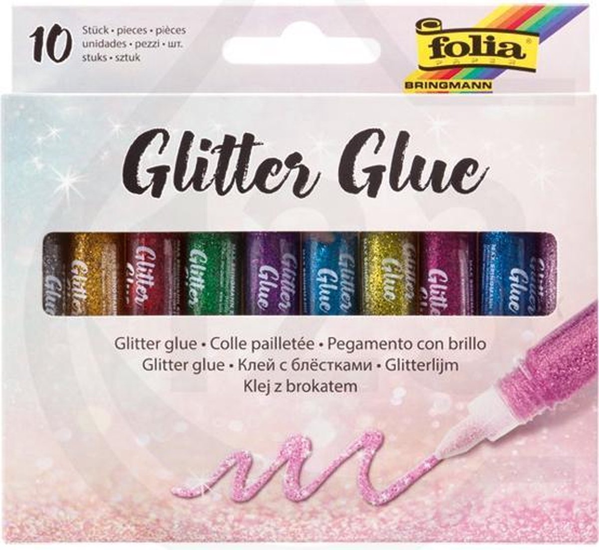 LS -  Folia glitterlijm assorti (10 stuks) - Divers gekleurde Glitterlijm stiften