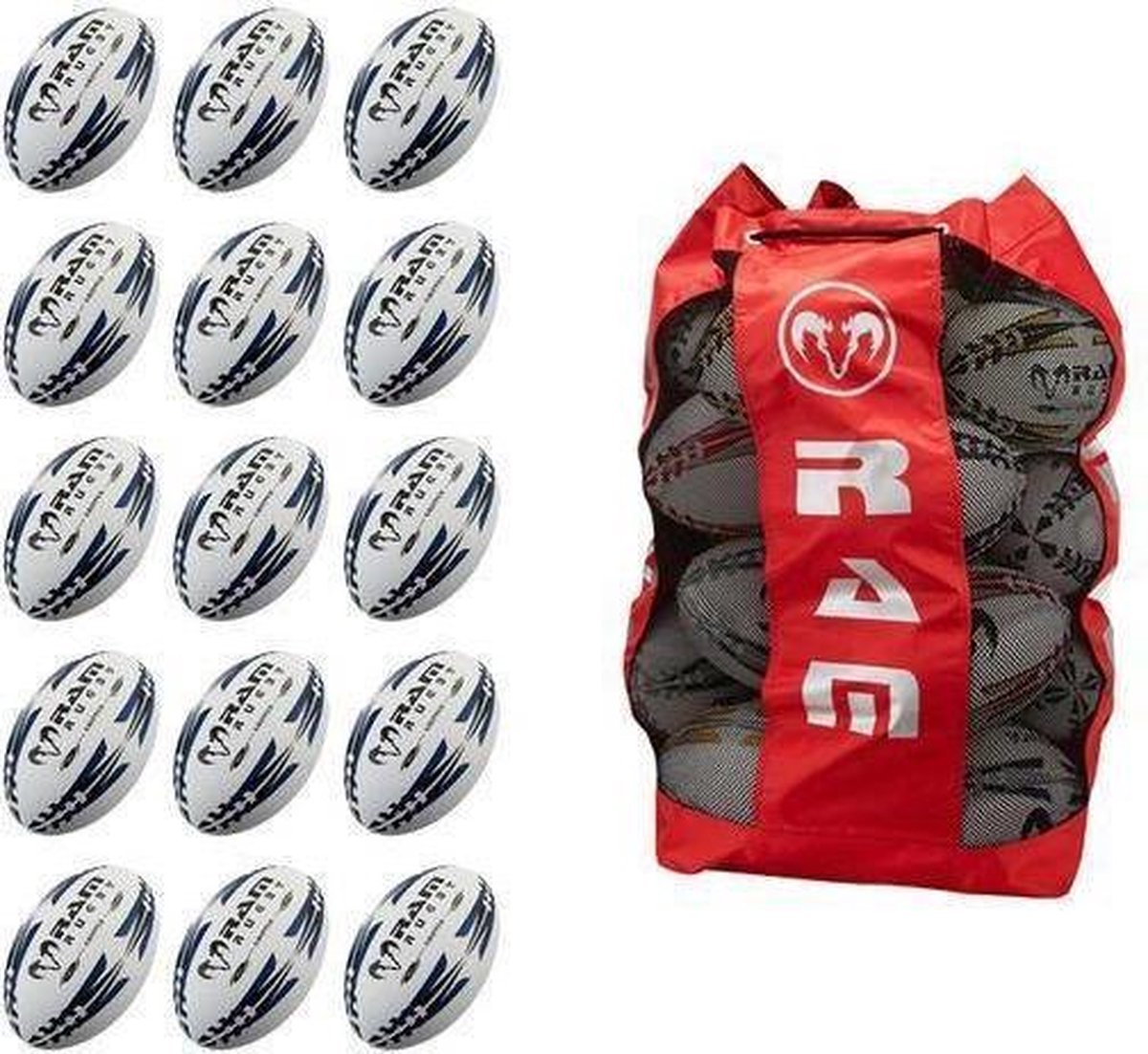 Gripper rugbybal bundel - Wedstrijd/training - Met draagtas - Maat 5 - Rood - 15 stuks