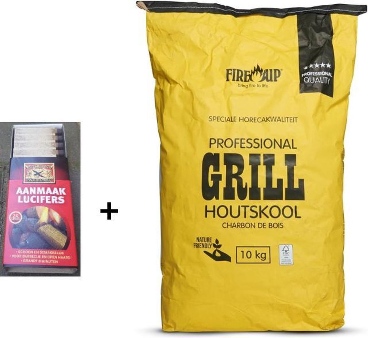 Fire-Up Professionele Houtskool 10kg + aanmaaklucifers