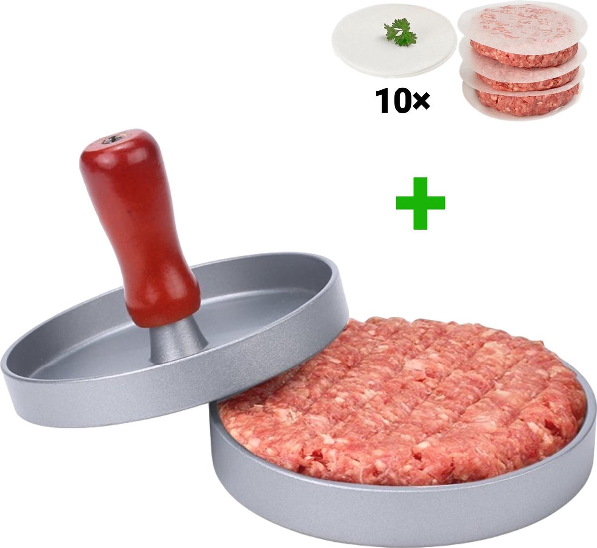 Zeitveldsales® - Hamburgerpers - Hamburgermaker - RVS - Antiaanbaklaag - Incl. 10x Waxpapiertjes