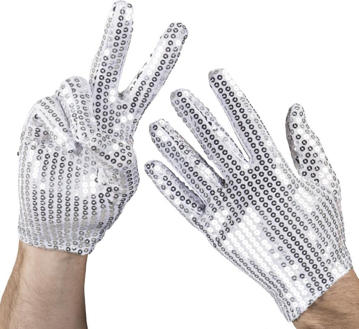 16 stuks: Handschoenen pols Pailletten - zilver