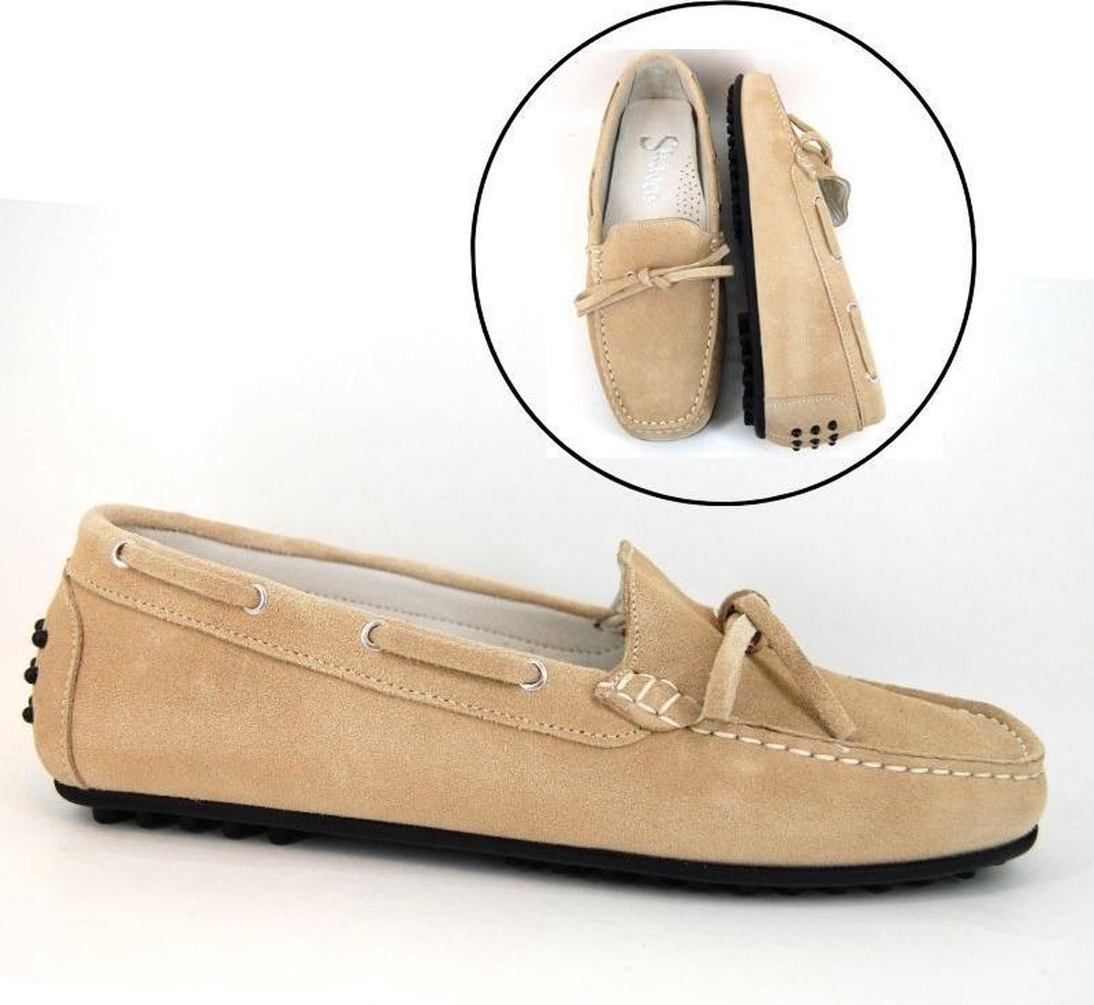 Stravers - Italiaanse Mocassins Dames Maat 34 Beige Suede Kleine Maten Instappers
