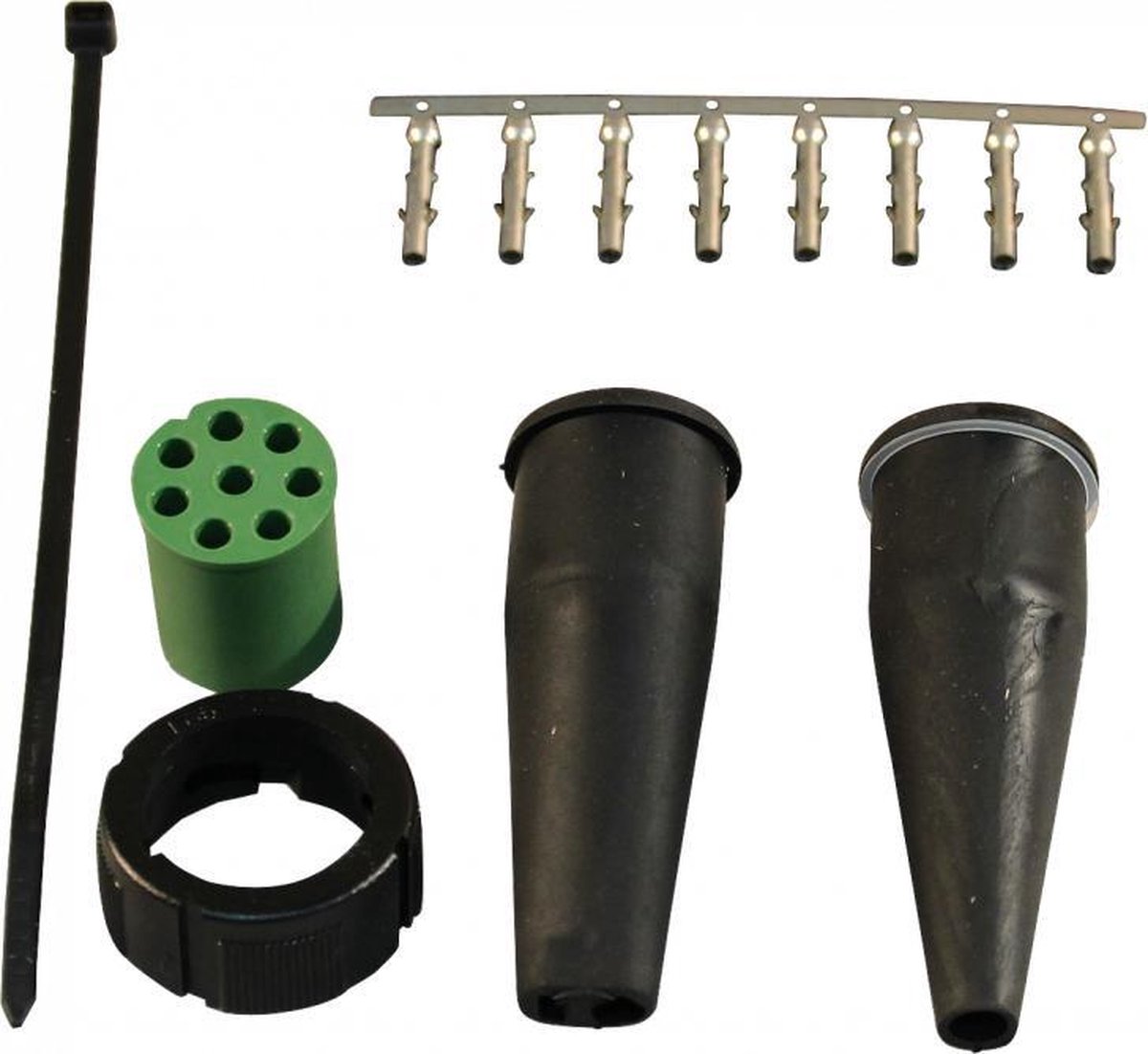 Aspock connector rechts - 8 pins/aderig - groen