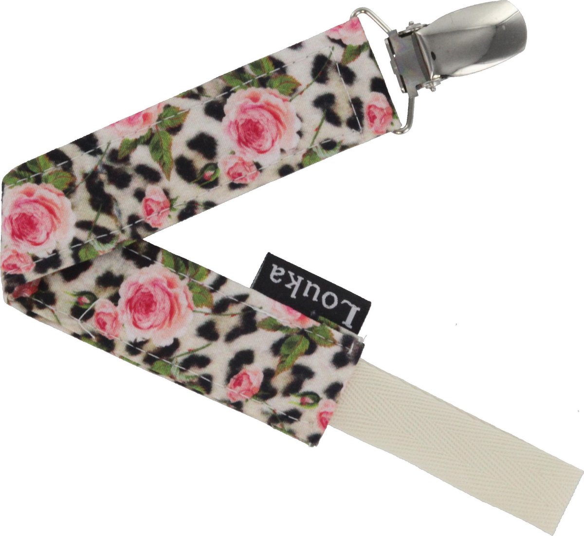 Louka speenkoord panter roos - speenketting - katoen - bruin - roze