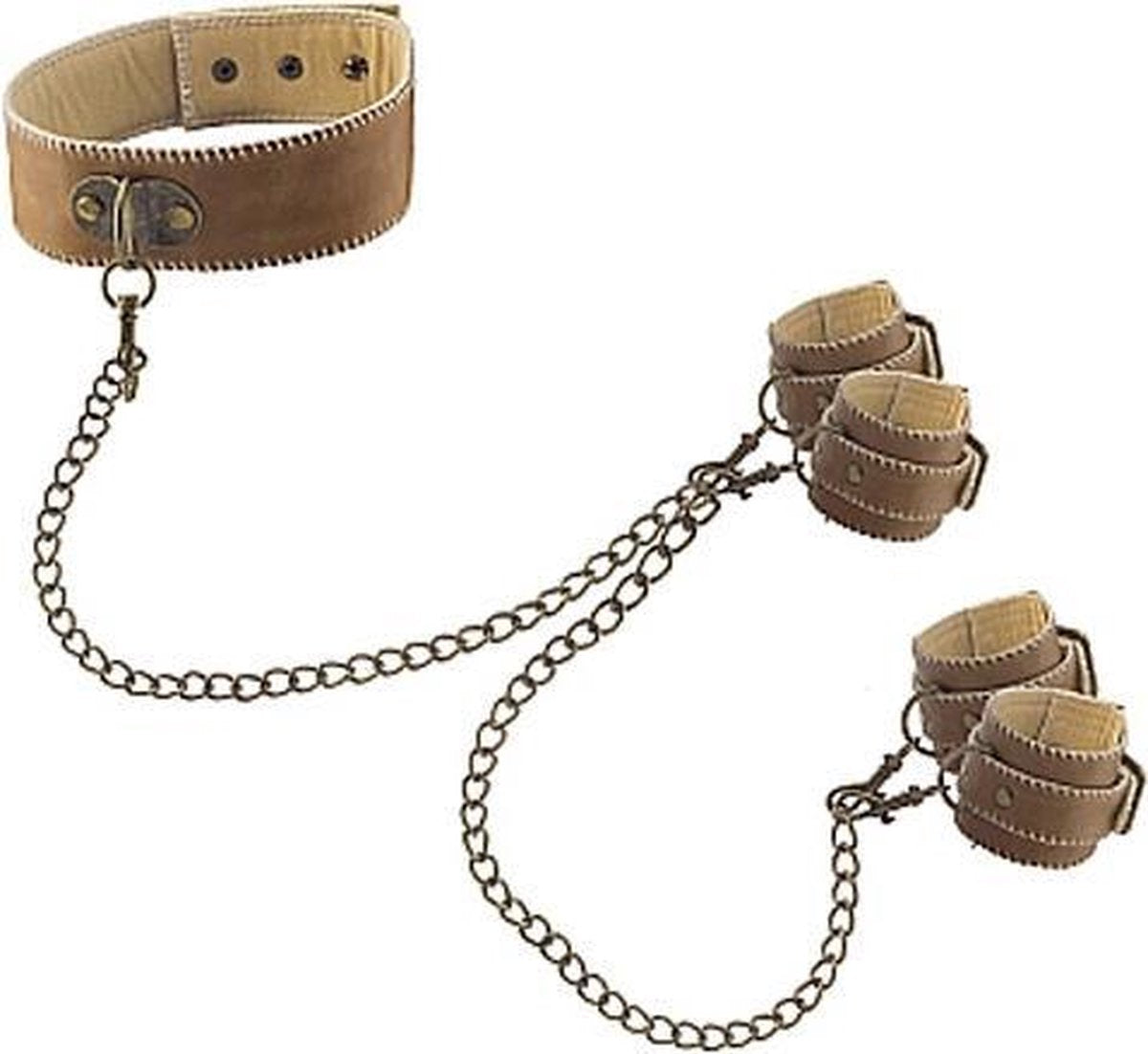 Ouch! Halsband met Hand en Enkelboeien - Bruin