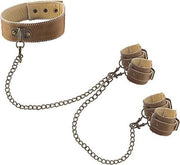 Ouch! Halsband met Hand en Enkelboeien - Bruin