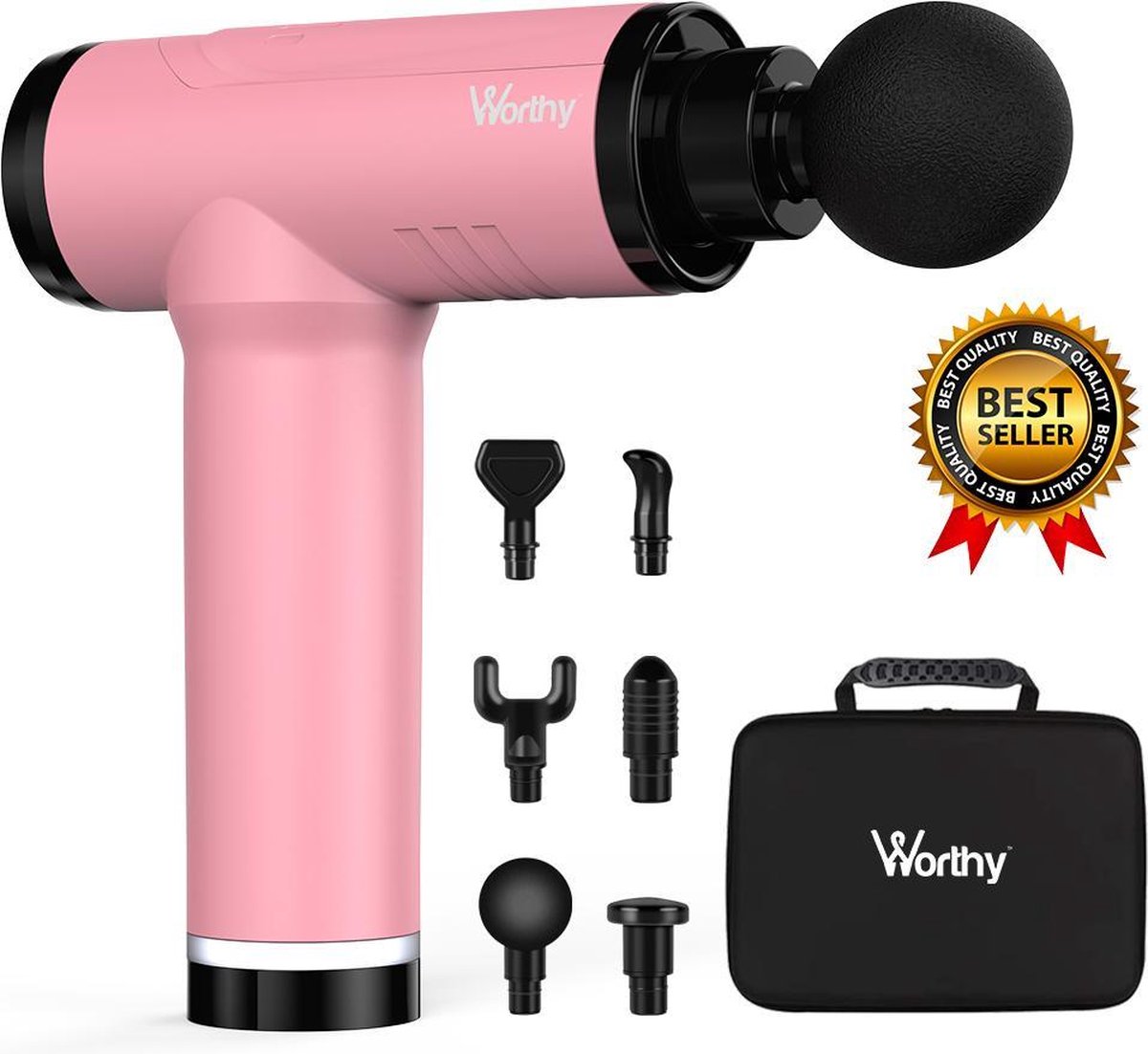 Worthy® - Massage Gun - Roze - Inclusief koffer