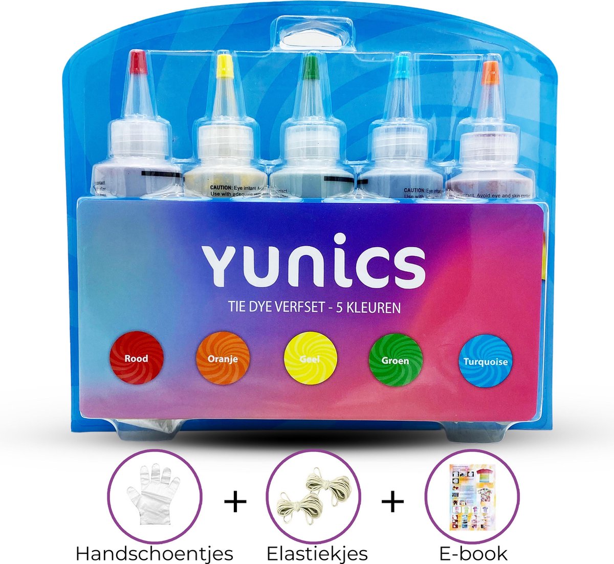 YUNICS® Tie Dye Kit - M -  5 kleuren 120ML - Tie Dye Set - Tie Dye Verf - Textielverf - Complete Set - Inclusief Elastieken & Handschoenen - Inclusief Nederlandstalige Handleiding - Rood