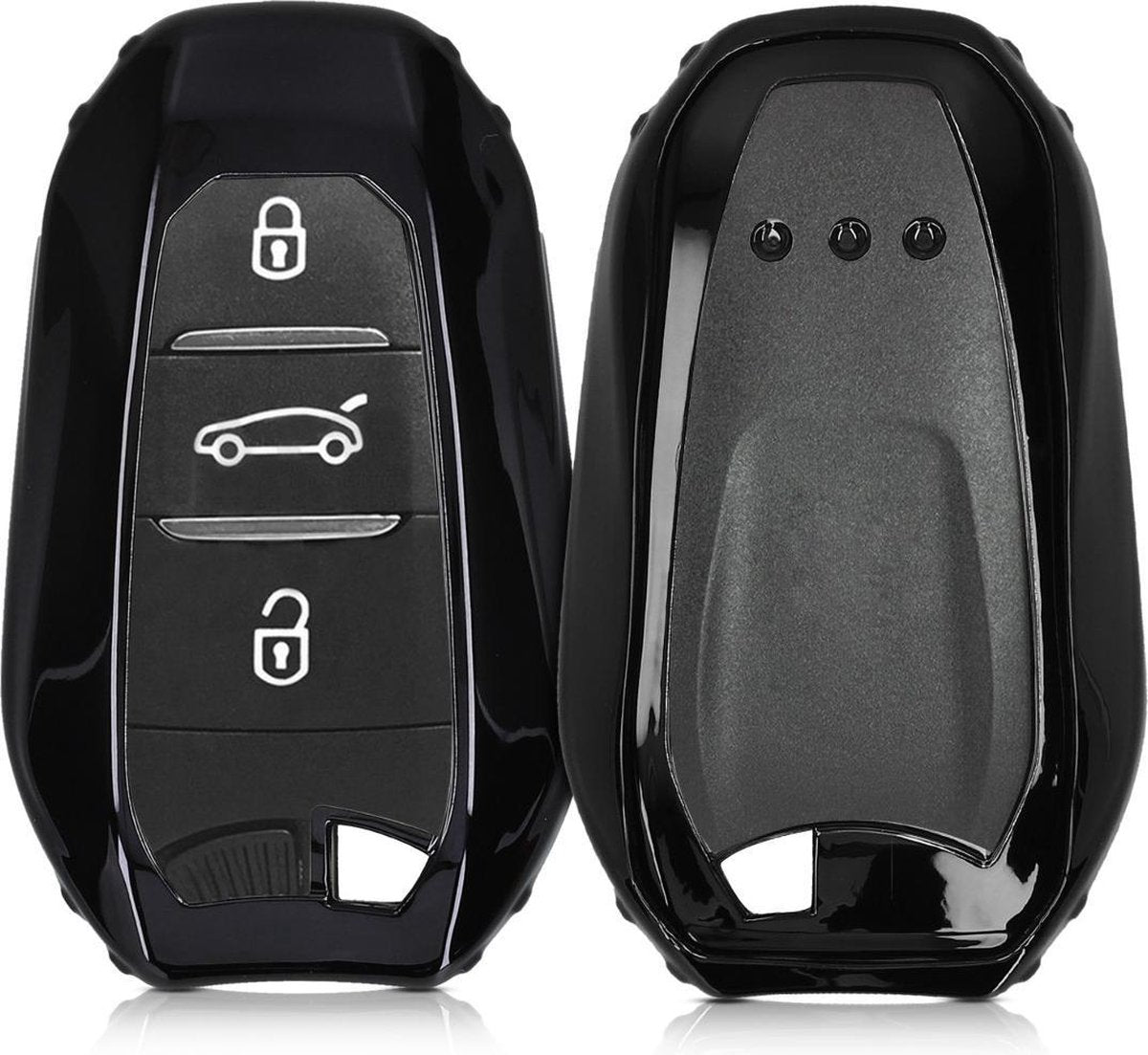 kwmobile autosleutelbehuizing voor Peugeot Citroen 3-knops Smartkey autosleutel (alleen Keyless Go) - Sleutelbehuizing autosleutel - Sleutelhoes in hoogglans zwart
