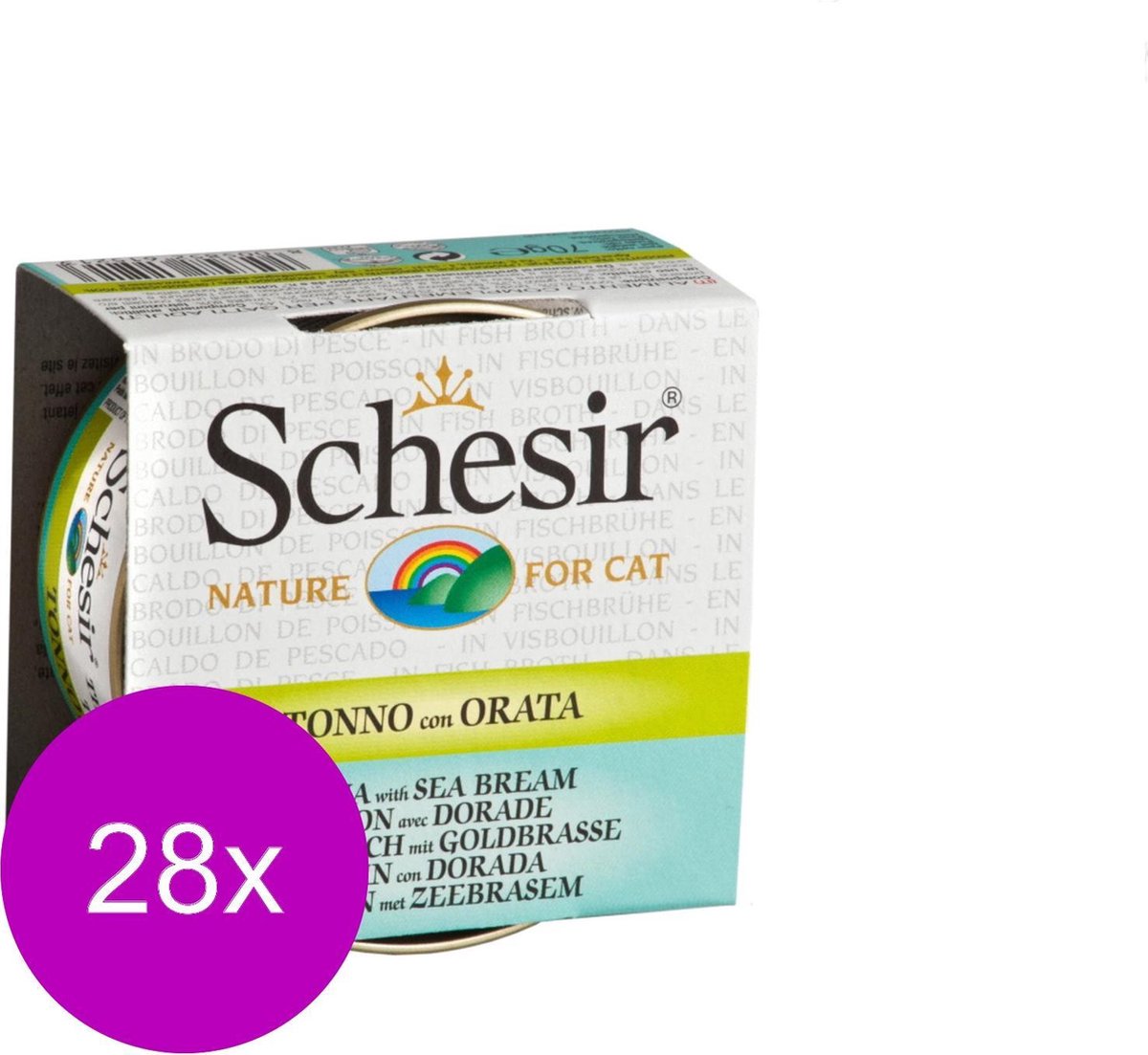 Schesir Kat Bouillon Tonijn/Dorade Blik - Kattenvoer - 28 x 70 g