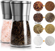Peper en Zoutmolen van Glas en RVS - Specerijen maler/grinder - set van 2
