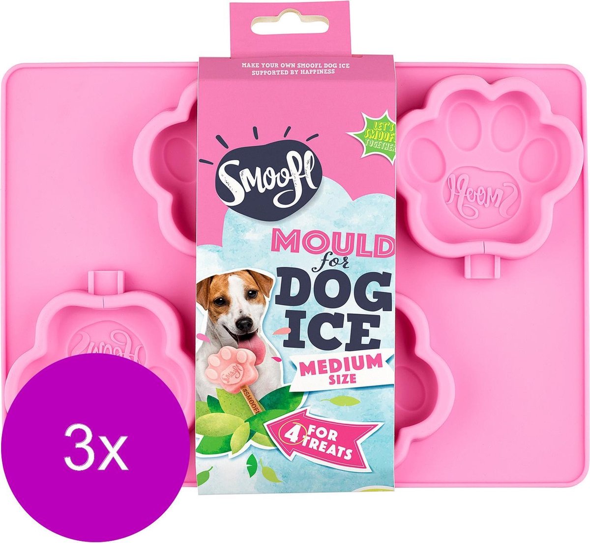 Smoofl Honden Ijsvorm - Hondensnacks - 3 x 210 g Roze Medium