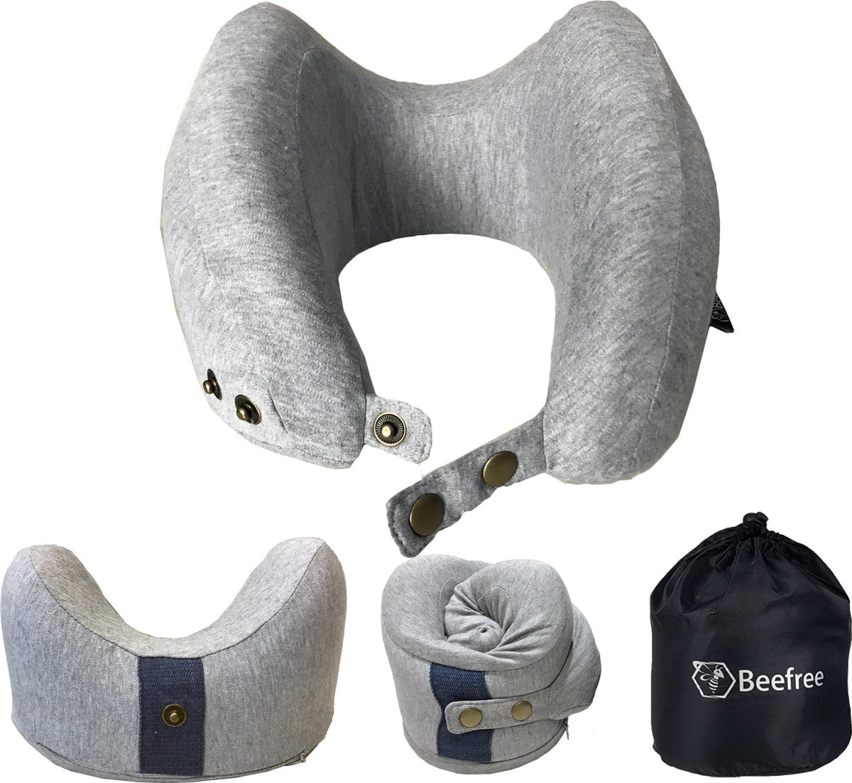 Beefree Memory Foam Nekkussen Reiskussen Perfect Fit - Grijs (M-3)