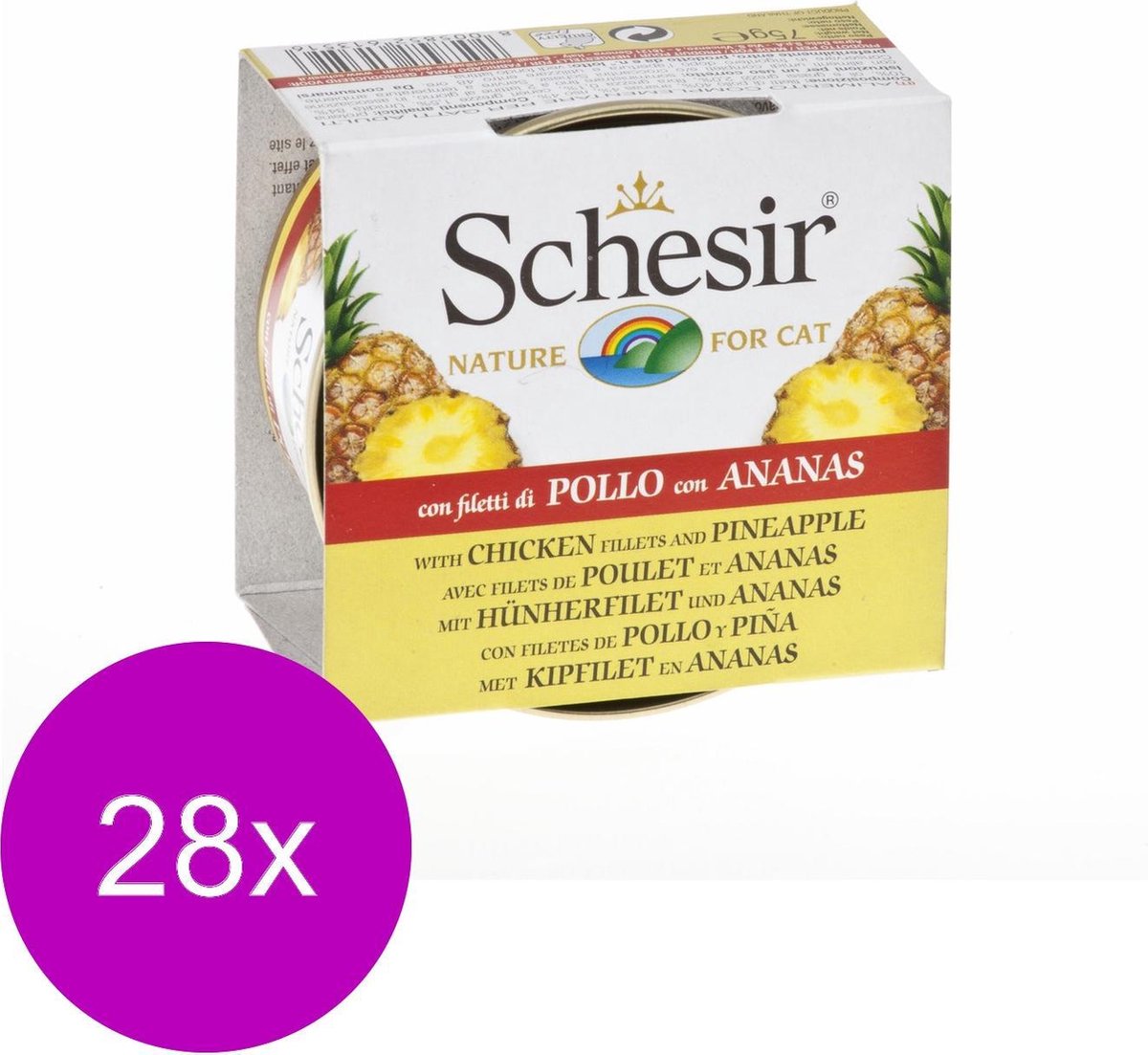 Schesir Kat Blik Gelei 75 g - Kattenvoer - 28 x Kip&Ananas